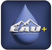 the logo for eau + natural spring water